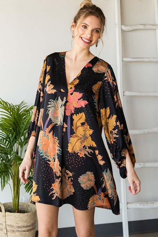 Floral V Neck Dress - Miicah