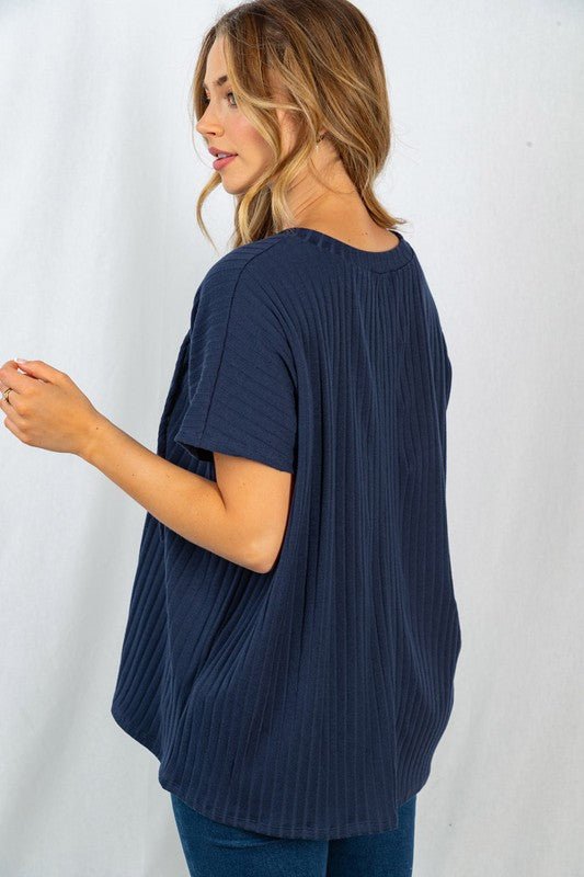 Navy Blue Lace Up Top - Miicah