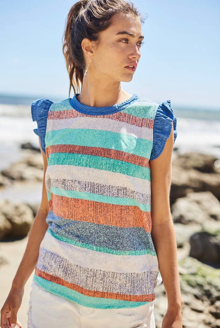 Striped Flutter Sleeve Top - Miicah