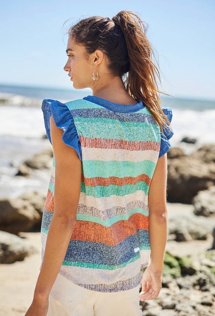 Striped Flutter Sleeve Top - Miicah